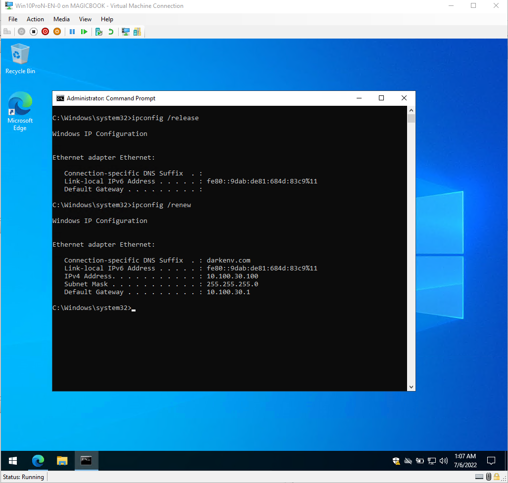 DHCP from VLAN30 updated adapter properties